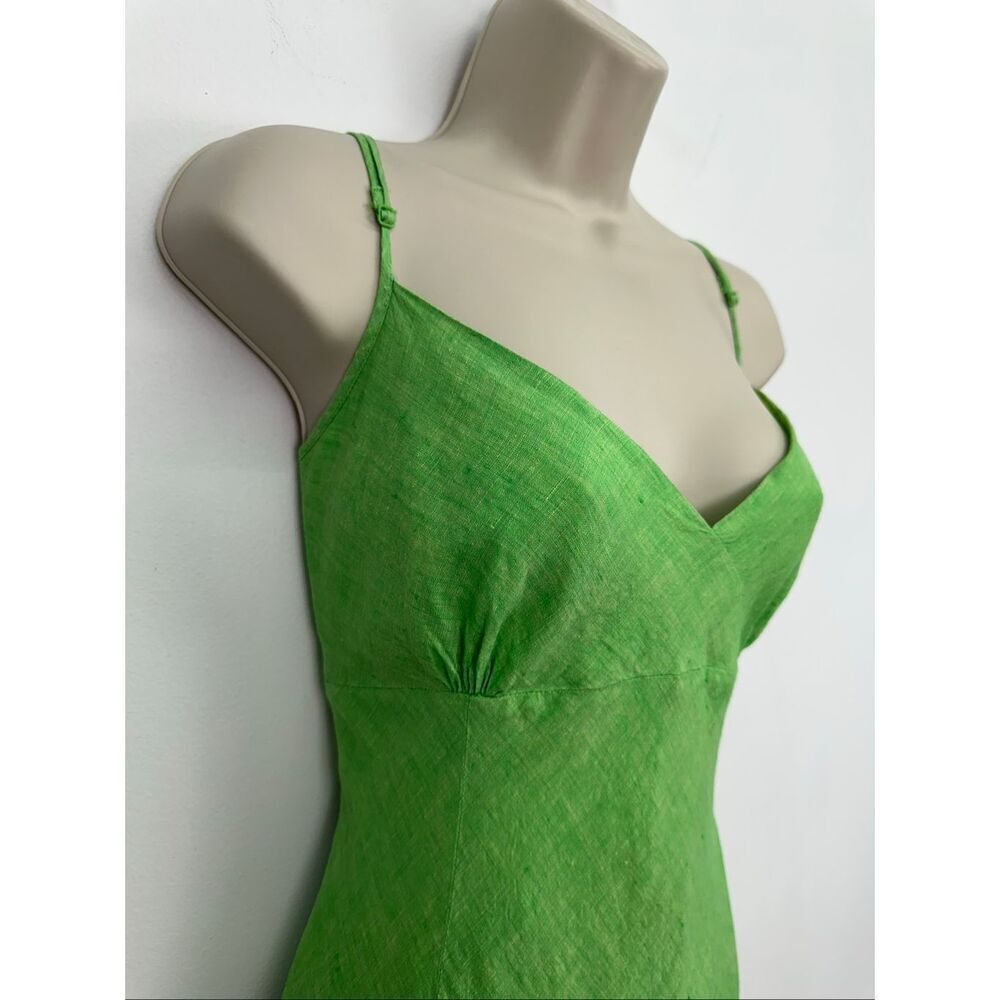 Banana Republic Women’s Y2K Spring Green Linen Spaghetti Strap Asymmetrical Hem - Picture 7 of 12